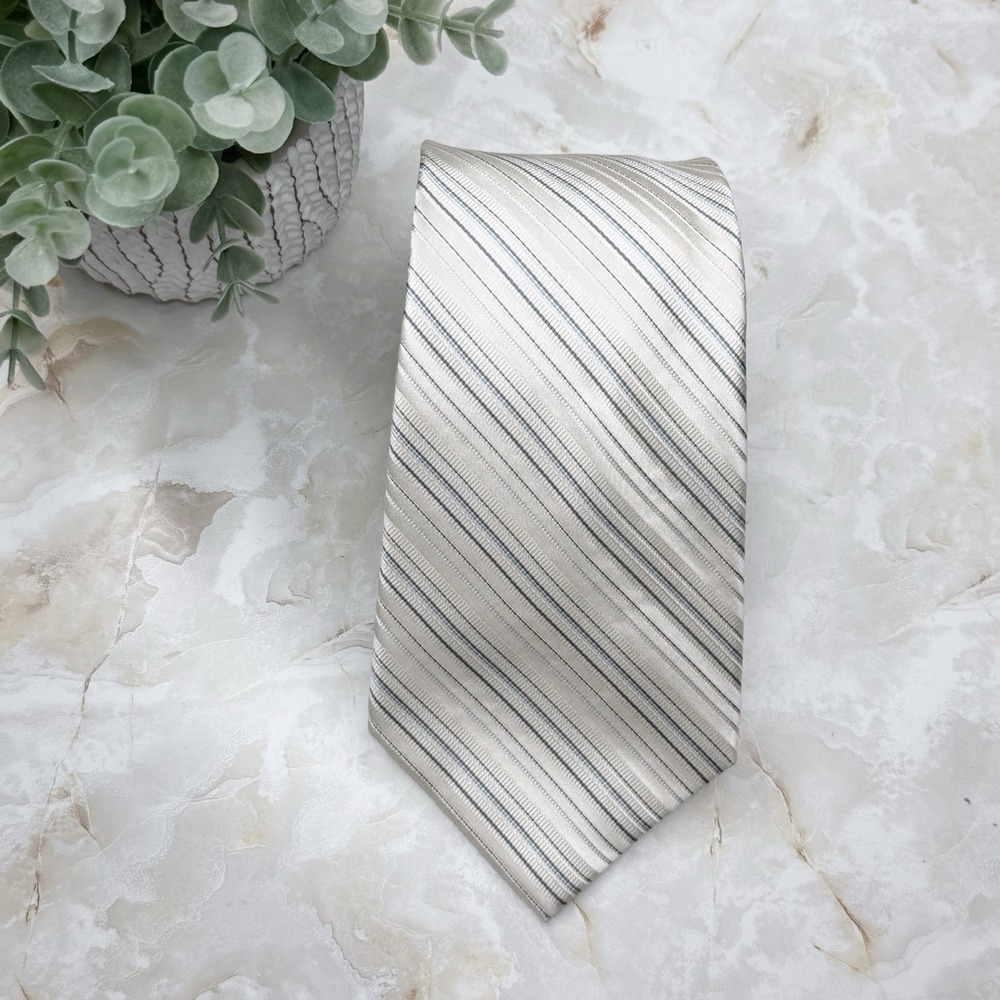 NEW Joseph & Feiss Extra Long Silk Tie Stripe Taupe 4" - 62 1/2" Preppy Office